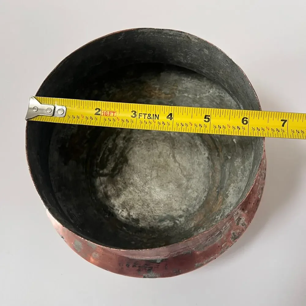 Vintage Hand Hammered Copper Cooking‎ Pot w Lid Rustic Farmhouse Primitive Decor